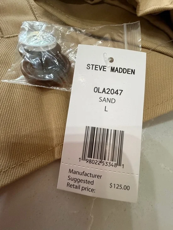 NWT Steve Madden Short Double-Breasted Trench Coat in Tan, L - Picture 6 of 10